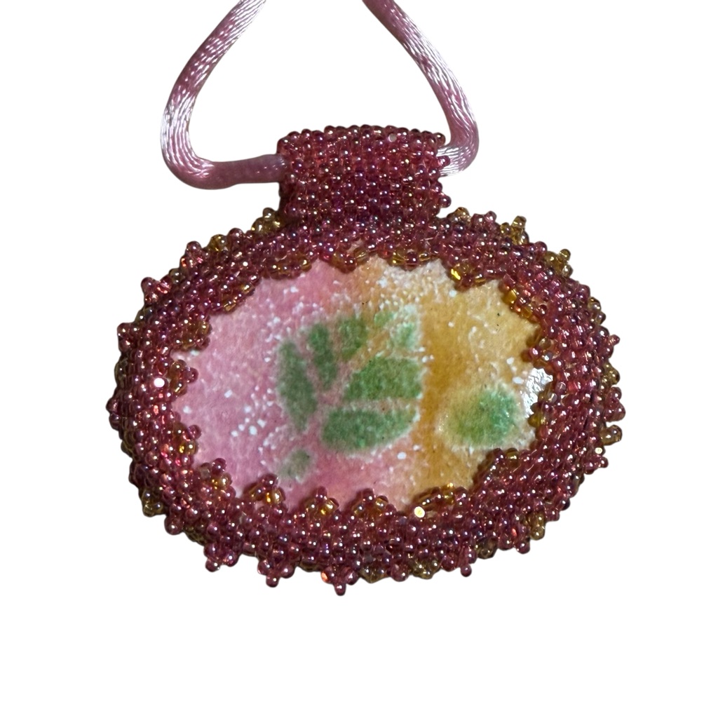 Nwt Handcrafted Copper Enameled Beaded Floral Pendant Necklace